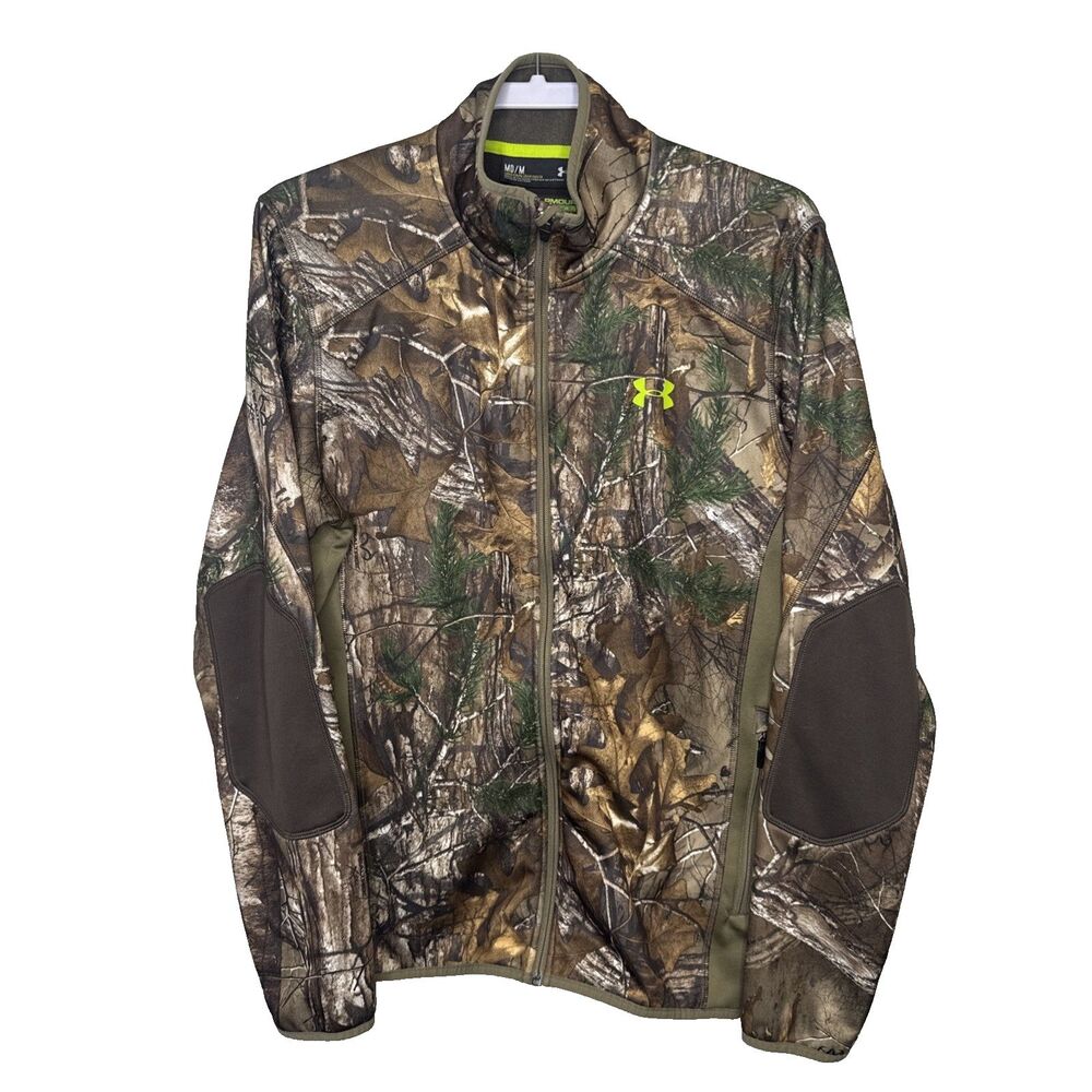Under Armour Mens Medium Realtree AP Camo Fleece Jacket Scent Control Hunting Zi